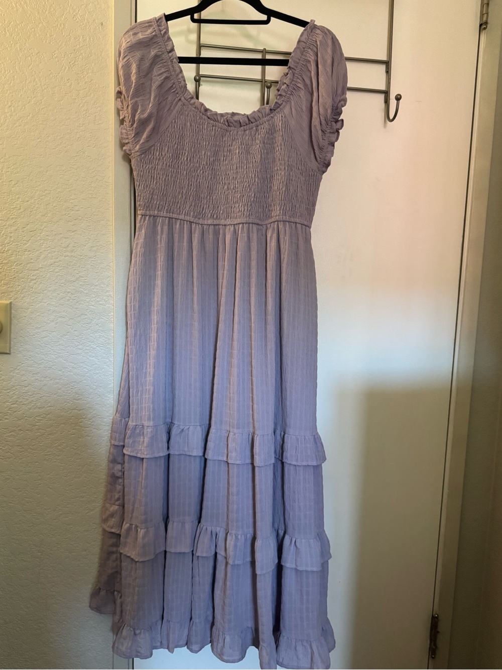 Smocked Lavender Maxi Dress with Ruffle Tiers